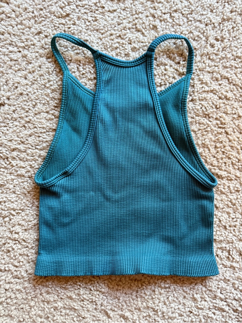 GAP Teal Ribbed High-Neck Racerback Crop Top - Picture 2 of 4